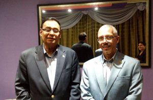 Guyana's Minister of Business Dominic Gaskin with Guyana's Ambassador to Cuba Halim Majeed on arrival at the formal opening of FIHAV 2016 on Monday morning